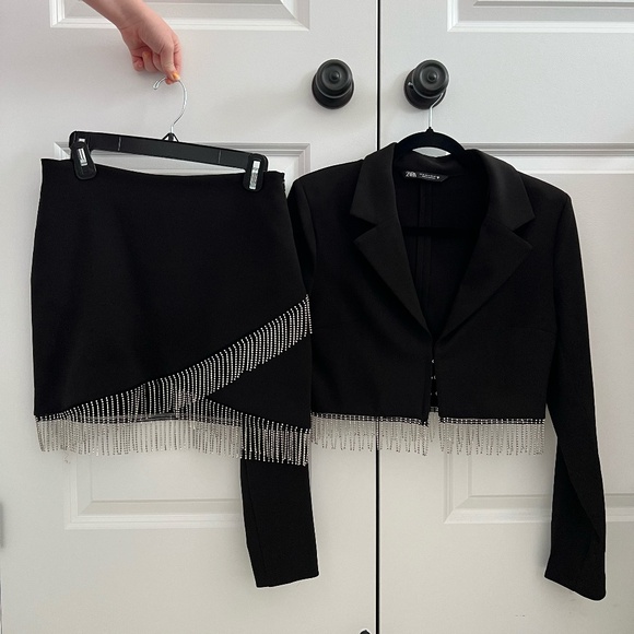 Zara Jackets & Blazers - Zara Rhinestone Blazer and Shiny Mini Skirt (Suit)